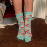 Mint Gingerbread Man & Bow Socks