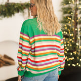 Green Rainbow Striped Santa Claus Sweater | Queen Of Sparkles