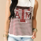 Licensed Texas A&M Mascot Striped Knit Tank | Queen Of Sparkles