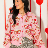 Pink Love Letters Button Up Cardigan | Queen Of Sparkles