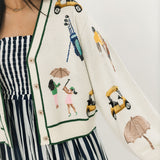 White Multi Golf Icon Cardigan | Queen Of Sparkles