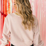 Pale Pink Pearl & Chain Vday Charm Necklace Sweatshirt | Queen Of Sparkles