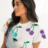 White With Rainbow Cherries Tee