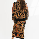 Black & Tan Tiger Stripe Button Up Cardigan With Crawling Tigers | Queen Of Sparkles