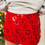 Floral Sequin Embellished Mini Skirt | Red