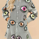 Black & White Striped Multi Eye Button Up Ruffle Dress | Queen Of Sparkles