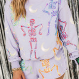 Lavender & Multi Dancing Skeleton Mock Neck Sweatshirt | Queen Of Sparkles