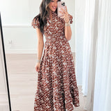 Anne Puff Sleeve Tiered Maxi | Chestnut Floral