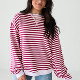 Classic Striped Crew Sweatshirt | Raspberry Combo