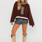 Brown Football Sweater | Queen Of Sparkles