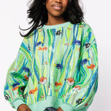 Green Multi Sequin Fish In Underwater Leaves Sweatshirt | Queen Of Sparkles