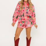 Light Pink & Red Stripe Christmas Icons Cotton Short | Queen Of Sparkles