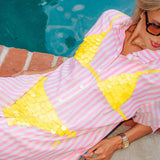 Pink Striped Yellow Paillette Bikini Tunic | Queen Of Sparkles