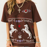 Floral Horse Pattern Merch Tee | Nutmeg