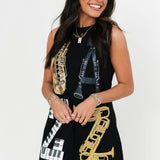 Black 'JAZZ' Instrument Tank Dress | Queen Of Sparkles