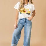 White & Yellow Sequin Flower School Bus Tee | Queen Of Sparkles