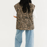 Denim Button Up Vest | Leopard