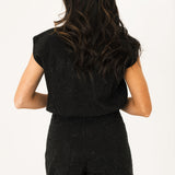 Black Full Rhinestone Button Up Romper | Queen Of Sparkles