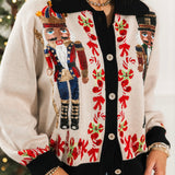 Black Trim Collar Nutcracker & Candy Cane Button Up Cardigan | Queen Of Sparkles