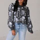 Charcoal Skull & Crossbones Deck Of Cards Sweatshirt | Queen Of Sparkles