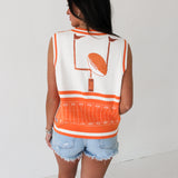 Bright Orange And White Colorblock Football Icon Button Up Sweater Vest | Queen Of Sparkles