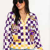Licensed LSU Checkered Team Icons Cardigan | Queen Of Sparkles