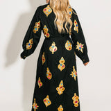 Black & Gold Jeweled Ornament Cotton Tie Midi Dress | Queen Of Sparkles