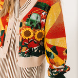 Multi Farm With Knit Sunflowers Button Up Cardigan | Queen Of Sparkles