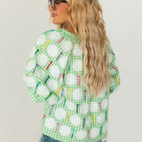 Green & White Gingham Golf Ball & Golf Tee Button Up Cotton Top | Queen Of Sparkles