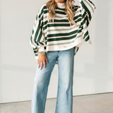 90s Mock Neck Stripe Top | Green