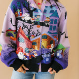 Lavender Multi Trick Or Treating Scene Cardigan | Queen Of Sparkles