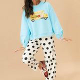 Aqua Flower School Bus Sweatshirt | Queen Of Sparkles