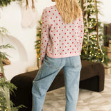 Light Pink & Red Polka Dot Wreath Neck Knit Sweater | Queen Of Sparkles