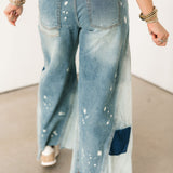 Washed Bleached Wide Leg Denim Jeans