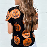 Black & Orange Metallic Pumpkin Tee