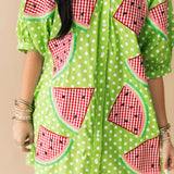 Green & White Polka Dot Watermelon Button Up Dress | Queen Of Sparkles