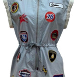 Chambray Nascar Patch Tie Romper | Queen Of Sparkles