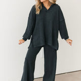 Waffle Knit V-Neck Pullover | Grey