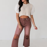 90s Vintage Crop Flare Jeans | Aztec