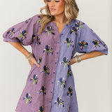 Purple Colorblock Striped Iris Button Up Cotton Dress | Queen Of Sparkles