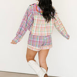 Colorblock Plaid Mardi Gras Cotton Shorts | Queen Of Sparkles