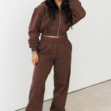 Cozy Fleece Cropped Hoodie | Espresso