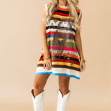 Multi Striped QOS Card Logo Knit Tank Dress | Queen Of Sparkles