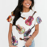 White Multi Guitars Tee | Queen Of Sparkles