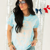 Light Blue & Ivory Polka Dot QOS Card Logo Tee | Queen Of Sparkles