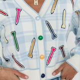 Blue & White Plaid Golf Tee Button Up Cardigan | Queen Of Sparkles