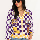 Licensed LSU Checkered Team Icons Cardigan | Queen Of Sparkles