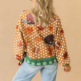 Light Brown Polka Dot Fall Football Button Up Cardigan | Queen Of Sparkles
