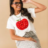 White & Red Sequin Flower Apple Tee | Queen Of Sparkles