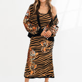 Black & Tan Tiger Stripe Button Up Cardigan With Crawling Tigers | Queen Of Sparkles